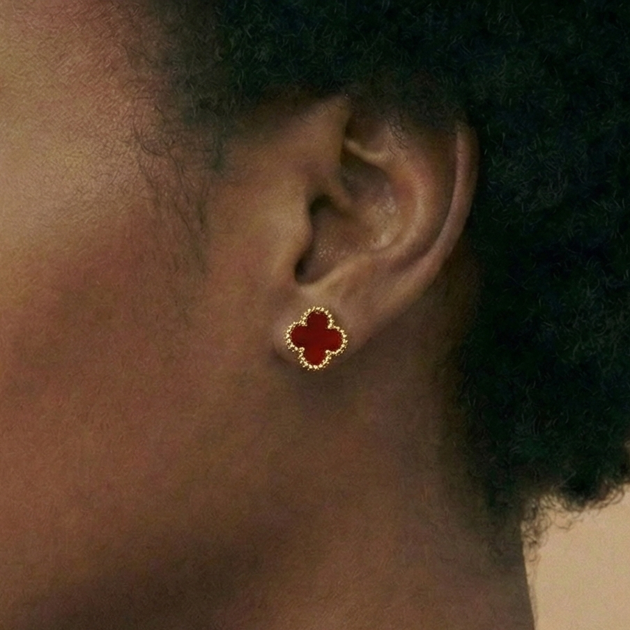 15mm Red Agate Floral Icon Set - 18K Gold Plated