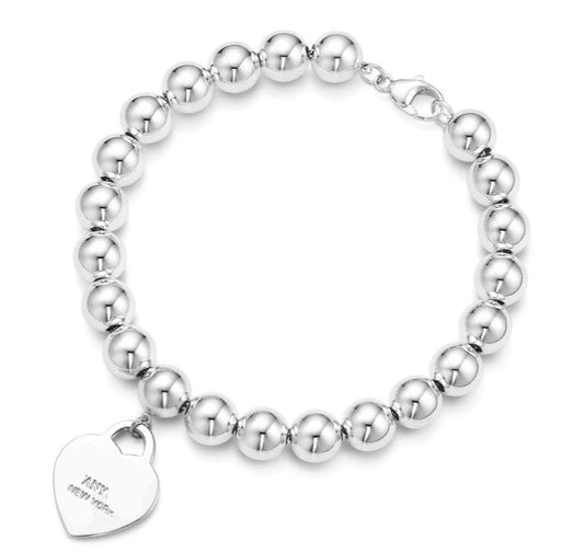 RayRay Heart-shaped pendant beaded bracelet - Silver