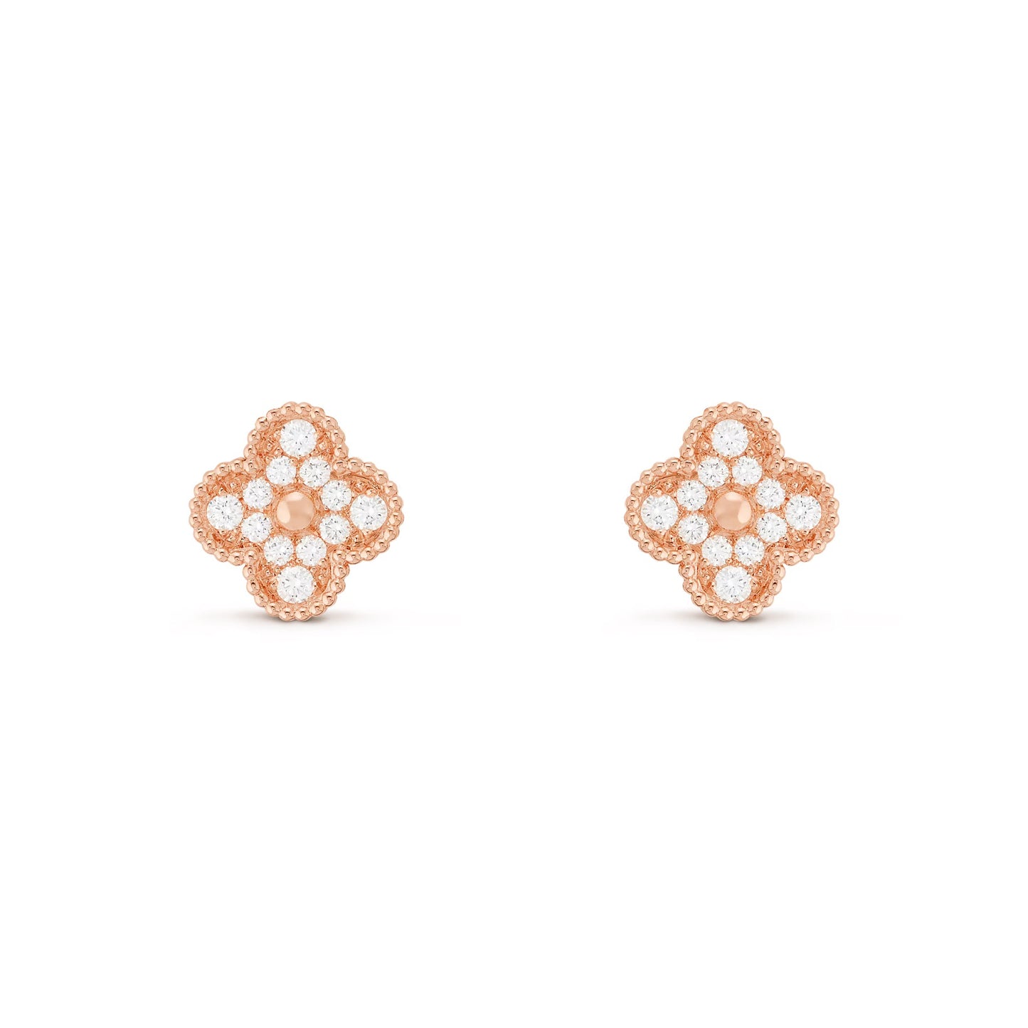 RayRay Full Stone Clover Earrings - Rose Gold